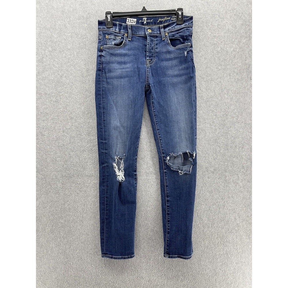7 For all mankind Women's Blue Denim Jeans Distressed Size 25 Josefina Skinny